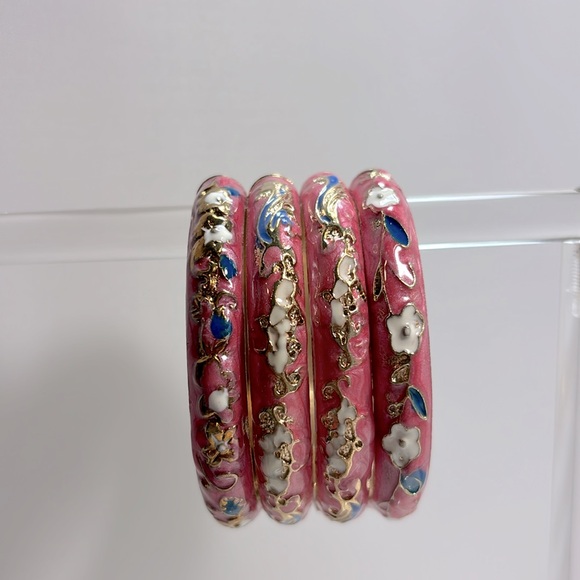 New Handcrafted Cloisonne Bangle Bracelets Golden Enamel Metal Handcuff - Picture 2 of 4